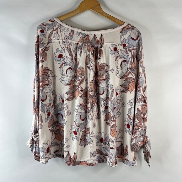 Free People Womens Blouse Top Size Large Keepin On Printed Cream Floral Boho - Picture 8 of 11